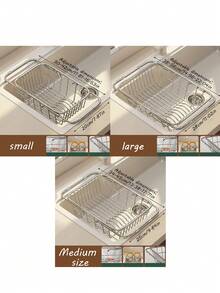Expandable Sink Dish Drying Rack,Stainless Steel Over‑The‑Sink Dish Colander Basket,Adjustable Kitchen Sink Drain Basket For Plates, Bowls,Cups,Fruits Vegetables Washing Sink Colander, Stainless Steel Sink Drain Basket - Multicolor - View 4