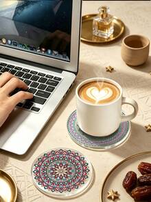 6/1pc Set Transparent Acrylic Mandala Coasters, Round Heat-Resistant Coffee Cup Mats, Scratch-Resistant Heat-Insulating Desk Protection Pads, Bohemian Floral Decorative Coasters, Suitable For Home Kitchen Bar Office Beverage Tea Cups, Home Desktop Decoration - Multicolor - View 4