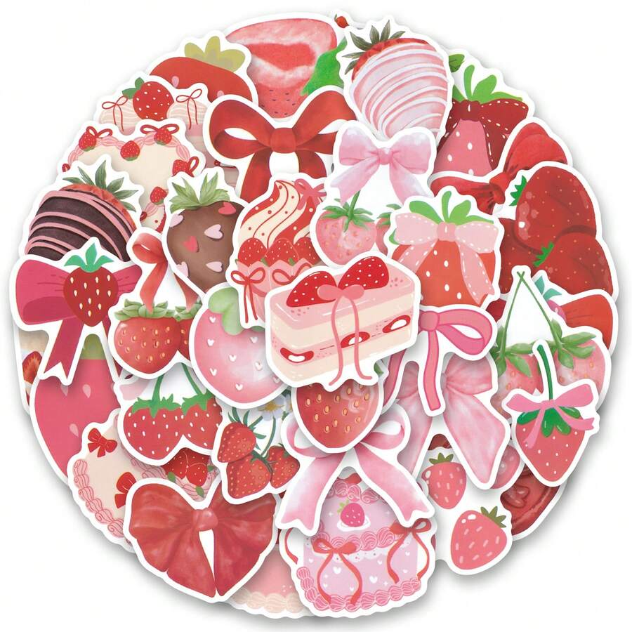 Bộ 50 miếng dán sticker dâu tây giấy phong cách sang trọng cho scrapbook, sổ tay, laptop, ván trượt, mũ bảo hiểm, bình nước, ô tô, máy tính và nhiều hơn nữa - D-Đỏ - Xem 1