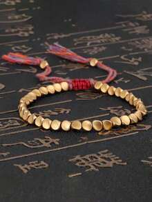 1 chiếc vòng tay hạt đồng thủ công cho nam, dây bện đa màu điều chỉnh được, phong cách Bohemian, trang sức vintage làm quà tặng - Nhiều màu - Xem 8