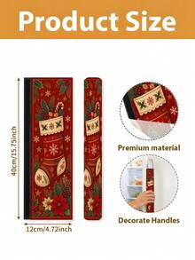 1/2Pcs Christmas Fridge Handle Covers, Christmas Socks, Berries, Poinsettia Pattern, With Hook-And-Loop, Suitable For Refrigerator, Oven, Microwave, Dishwasher, Christmas Holiday Kitchen Decor - View 2