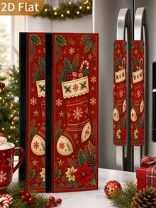 1/2Pcs Christmas Fridge Handle Covers, Christmas Socks, Berries, Poinsettia Pattern, With Hook-And-Loop, Suitable For Refrigerator, Oven, Microwave, Dishwasher, Christmas Holiday Kitchen Decor - View 1