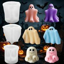 3pcs Halloween Ghost Shaped Silicone Candle Molds, Ghost Element Halloween Shaped Plaster Aromatherapy Silicone Molds - White - View 1