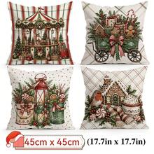 4pcs/1pc Gingerbread Man Carriage Christmas Pattern Pillow Case Without Insert, Single Side Printed Pillow Case, Suitable For Living Room Bedroom Home Decor, All Season Pillow Case - Multicolor - View 12