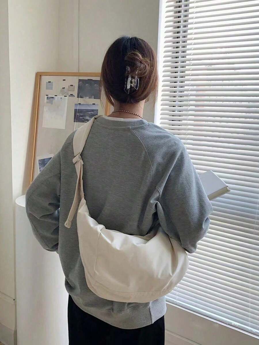 極簡輕量斜挎單肩包，日系街頭風女款單肩包，適合學生與通勤 - 米色 - 查看 1