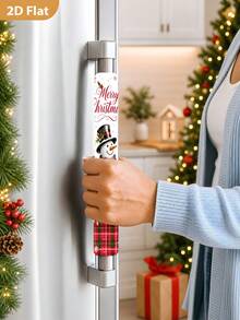 1/2Pcs Christmas Refrigerator Handle Covers, Snowman & Red Green Plaid Pattern, With Hook-And-Loop, Suitable For Refrigerator, Oven, Microwave, Dishwasher, Christmas Holiday Kitchen Decor - View 5