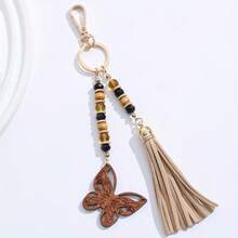 European American Fashion/New Retro Handmade Beaded/Microfiber Tassel Wood Carving/Rainbow Sun Owl Butterfly Mushroom Keychain - Multicolor - View 7
