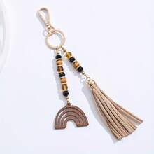 European American Fashion/New Retro Handmade Beaded/Microfiber Tassel Wood Carving/Rainbow Sun Owl Butterfly Mushroom Keychain - Multicolor - View 13