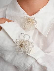 2 PCS Floral Beaded Button Covers For Shirts, Decorative Clip-On Button Cuffs & Dress Accessories For Women – Elegant Removable Metal Button Clips - A - View 4