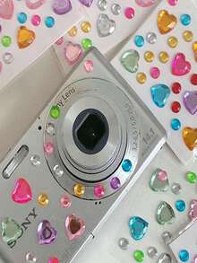 5Pcs/10Pcs Camera Stickers Ins Style Heart Diamond 3D Decorative Glitter Scrapbook Stickers Crystal Phone Decoration Stickers Makeup Decals DIY Handmade Decor Material, Random Color - Color Sticker - View 4