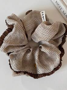 1pc Korean Style Elegant Coffee Color Polka Dot Scrunchie Hair Tie For Women High-End Autumn Winter Bun Ponytail Unique Beautiful Hair Rope - Multicolor - View 7