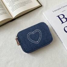 New Portable Dirt-Resistant Denim Heart Embroidery Wallet Women's Card Holder Coin Purse - Multicolor - View 8