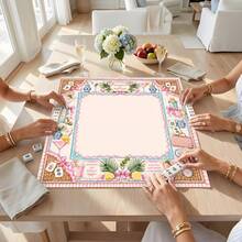 33"X33" Mahjong Mat With Monogram, Mahjong And Martinis Table Mat, Cocktail Mahjong Gift - Multicolor - View 2