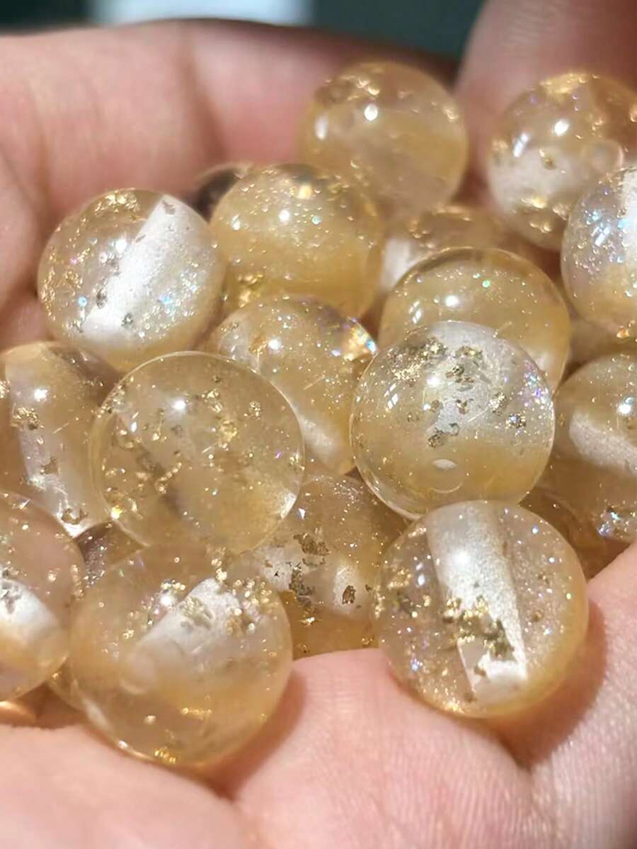 60顆 8/10/12mm 橘色樹脂亮面金箔透明珠，適用於珠寶製作、鑰匙圈、手機鍊、項鍊、手鍊，初學者友善