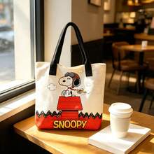 SNOOPY 1件花生史努比印花帆布斜挎手提包，休閒極簡風後背包，多功能小肩背包，耐用可調節肩帶，適合女性與青少年使用的托特包，完美適用於日常外出、工作、上學與購物 - 玫紅色 - 查看 4