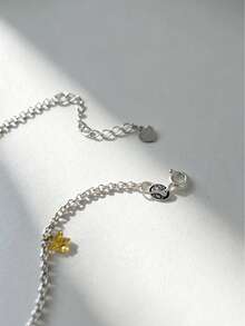 S925 Sterling Silver O-Ring Chain Anklet With Yellow Star & Blue Teardrop Zirconia Pendant, Gentle Beach Vacation Style Adjustable Versatile Foot Jewelry - Multicolor - View 3
