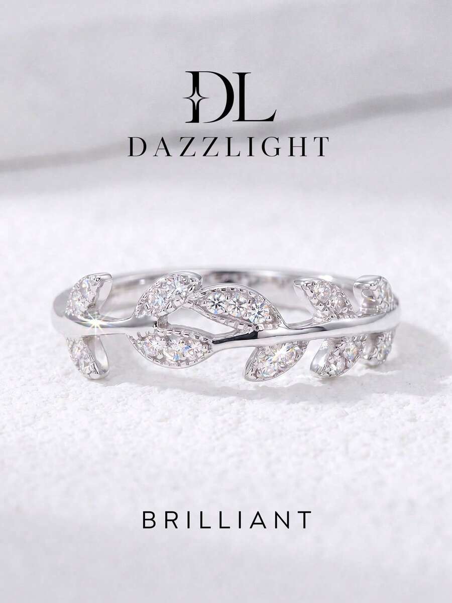 1pc Moissanite Ring Delicate Branch Small Stone Pave Ring Perfect For Women's Daily Wear And Gifting - Silver - View 1