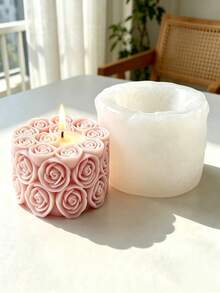 Small Rose Pillar Candle Silicone Mold Home Decor/Gift Ornament Plaster Mold, Handmade Epoxy Resin Casting Mold, Art Decorative Clay Plaster Mold/Non-Stick Easy Demolding/Heat Resistant - A-White - View 5