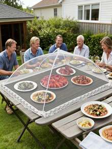 1pc White Foldable Anti-Insect/Anti-Mosquito Food Cover - Detachable Washable Mesh Vegetable Tabletop Cover, Suitable For Camping/Restaurant - Multicolor - View 2