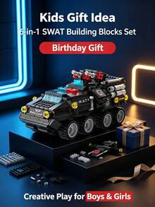 SWAT Tactical Armored Assault Vehicle Building Blocks Set, Military Armored Car DIY Bricks Model, Assembly Toy, Desktop Display Ornament, Gift Box Included,Birthday Gift For Ages 6+ Boys & Teens - Multicolor - View 6