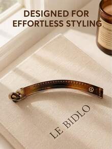 1/3pcs Elegant Curved Banana Hair Clips, Non-Slip Ponytail Clips, Classic Black Grey Tortoise Shell With Luxury Metal Logo, Suitable For Women's Daily Use - Multicolor - View 10