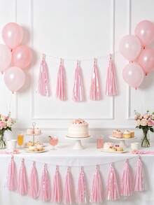 1/2/3bags Pink Iridescent Paper Tassel Garland, Shimmer Metallic Fringe Banner Birthday Bridal Shower, Wedding Backdrop Decorations (Gift Box Packaging) - Iridescent Paper Tassel Pink - View 1