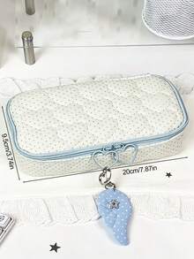 Blue Heart Polka Dot Pencil Case, Large Capacity Handbag, Portable Office Desk Storage Bag, Multi-Functional Tote Bag, Suitable For Business Travel, School And Travel, Back To School Essential Stationery Bag, Home Gift For Friends - A - View 15