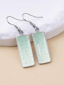 YUJUGLOW 1 Pair Dreamy Healing Style Mint Green Base With Starlight Pattern 316 Stainless Steel Long Bar Earrings Suitable For Women's Daily Wear - Mint Green - View 6