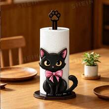 Creative Bow Black Cat Vertical Kitchen Paper Towel Holder, Cartoon Cat Desktop Roll Paper Storage Rack, Countertop Kitchen Paper Towel Holder, Cute Home Decor - Multicolor - View 1