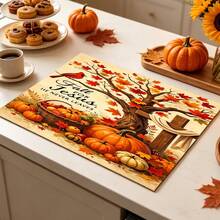 1pc Dish Drying Mat, Coffee Machine Pad, Autumn Red Leaf Pattern Countertop Absorbent Mat, Multi-Scene Universal Desktop Protector, Suitable For Thanksgiving & Autumn Atmosphere, Apple & Pumpkin Elements, Practical & Decorative, Multi-Purpose Drying Mat, Home Gift, Tabletop Decor - XYLSD-1107 - View 6