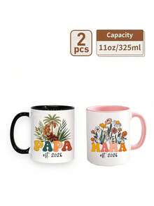 Papa Mama Est 2026 Coffee Mug Set, New Parents Floral Graphic Ceramic Cups, Pregnancy Announcement Gift For Expecting Mom Dad Baby Shower Present - Multicolor - View 14