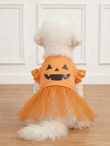 LUCKIE LABO 1pc Halloween Pumpkin Ghost Bone Funny Pattern Pet Dress, Physical Flea Prevention, Reduces Shedding, Heat Insulation & Breathable, Suitable For Small And Large Dogs And Cats, Indoor And Outdoor Use - Multicolor - View 4