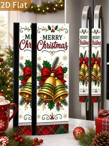 1/2Pcs Christmas Refrigerator Handle Covers, Gold Bell, Red & Green Plaid, Berry Pattern, With Hook And Loop, Suitable For Refrigerator, Oven, Microwave, Dishwasher, Christmas Holiday Kitchen Decor - View 1