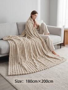 1pc Solid Color Striped Soft Warm Plush Blanket, Room Decor Multi-Functional Throw Blanket, Halloween Decoration Suitable For Bed, Sofa, Travel, Office, Bedroom Decor Home Decoration All Season Use, Christmas Decoration Halloween Is The Perfect Gift For Friends And Family - Light Khaki - View 18