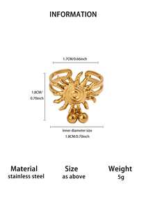 1PC Bohemian Sun Dangle Ball Charm Rings For Women Gold Color Stainless Steel Sun Adjustable Statement Ring Party Christmas Jewelry Gfit - Multicolor - View 11