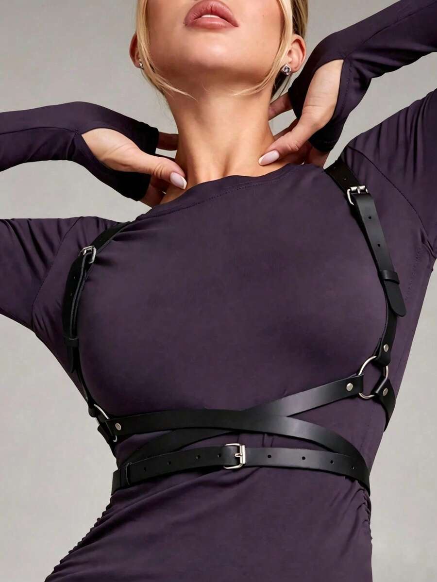 1pc Women Black Punk Style X-Back Harness Strap Suitable For Party Music Festival Photography Stage Performance Daily Dating Gathering And Other Occasions - Black - View 1