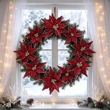 1/4pcs Christmas Flower Decorative Sprigs, 26cm Red & Gold Sequin Velvet Petals, Lightweight And Easy To Insert, Perfect For Christmas Tree Or Vase, Enhances Holiday Atmosphere, Suitable For Modern Home, Holiday Party And Creative Christmas Decor - Multicolor - View 10