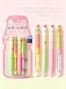 4/1pc Fruit Cartoon Erasable Gel Pen Set Macaron Fresh Yogurt Click Pens Student Erasable Writing & Problem Solving Stationery Kids Small Gift - Multicolor - View 1