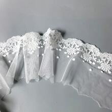 2 Yards Floral Mesh Lace Trim, 12cm Width Embroidered Lace Ribbon For Dress Sewing DIY Craft Decoration - B - White - View 1