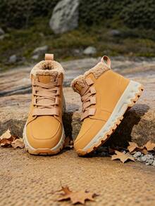Men's Hiking Boots, Winter Short Snow Boots, Thermal Lined Thick Fur Interior, Rubber Anti-Slip Sole, Daily Commute Cold-Proof Boots - Brown - View 11