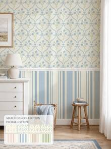 SUPSTICKER Matching Floral & Stripe Peel And Stick Wallpaper Collection, Self-Adhesive Removable Wallpaper For Living Room, Bedroom & Entryway, Choose Your Pattern - 1PC - View 1