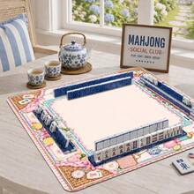 33"X33" Mahjong Mat With Monogram, Mahjong And Martinis Table Mat, Cocktail Mahjong Gift - Multicolor - View 3