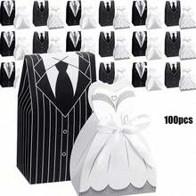 50/100pcs Bride & Groom Wedding Favor Boxes, Mini Tuxedo Dress Candy Gift Boxes, Wedding Party Guest Souvenir Supplies - Multicolor - View 13