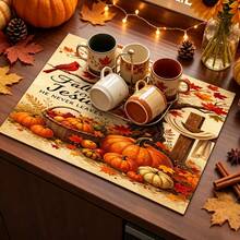 1pc Dish Drying Mat, Coffee Machine Pad, Autumn Red Leaf Pattern Countertop Absorbent Mat, Multi-Scene Universal Desktop Protector, Suitable For Thanksgiving & Autumn Atmosphere, Apple & Pumpkin Elements, Practical & Decorative, Multi-Purpose Drying Mat, Home Gift, Tabletop Decor - XYLSD-1107 - View 5