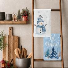 2PCS Kitchen Towels, Christmas Blue Snowman Snowy Scene Kitchen Towel Dish Cloth, Watercolor Style 40*60cm Rectangular Soft Microfiber Cleaning Kitchen Towel, Perfect For Kitchen, Dining Room And Bathroom Use, Christmas Kitchen Decor, Home Decoration, Neighbor Housewarming Gift, Dishcloth Dish Towel - Baby Blue - View 10