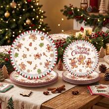 10/20/50 Pcs Piring Kertas Sekali Pakai Natal Vintage Motif Gingerbread Man Ukuran 7 Inci & 9 Inci, Desain Merry Christmas Snowflake Candy Cane Xmas, Peralatan Makan Meja Meriah untuk Makan Malam Libur Natal dan Dekorasi Meja Pertemuan Musim Dingin - Warna-warni 2 - View 2