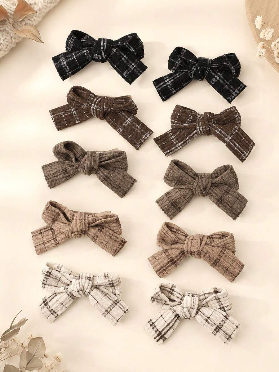 10件裝花卉印花蝴蝶結髮夾,花女風格包飾鱷魚夾,適合女孩的秋季日常兒童髮飾 - 彩色 - 查看 1