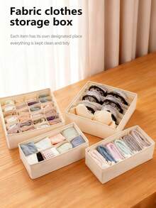 1/3pcs Drawer Divider Organizers, Foldable Wardrobe Storage Baskets And Fabric Storage Boxes, For Storing Clothes, Underwear, Bras, Ties, Accessories, Socks - Beige - View 8