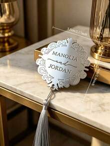 Personalized Acrylic Bookmarks With Tassels - Customized Engraved Elegant Round Bookmarks, Gold And Silver Mirror Acrylic, Suitable For Wedding Favors, Bridal Shower, Anniversary And Book Lovers' Decorative Bookmarks - Multicolor - View 6