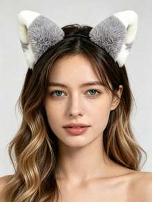 Cosplay Beast Ears Head Accessories Cute Soft Plush Cat Ear Headband, Festival Costume Fox Ear Hairband, Color‑Blocked Atmosphere Decorative Accessory - Multicolor - View 1